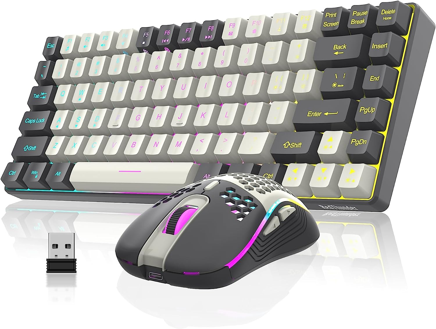 K84 Wireless Keyboard and Mouse Combo, RGB Backlit Rechargeable Battery, 75% Lay