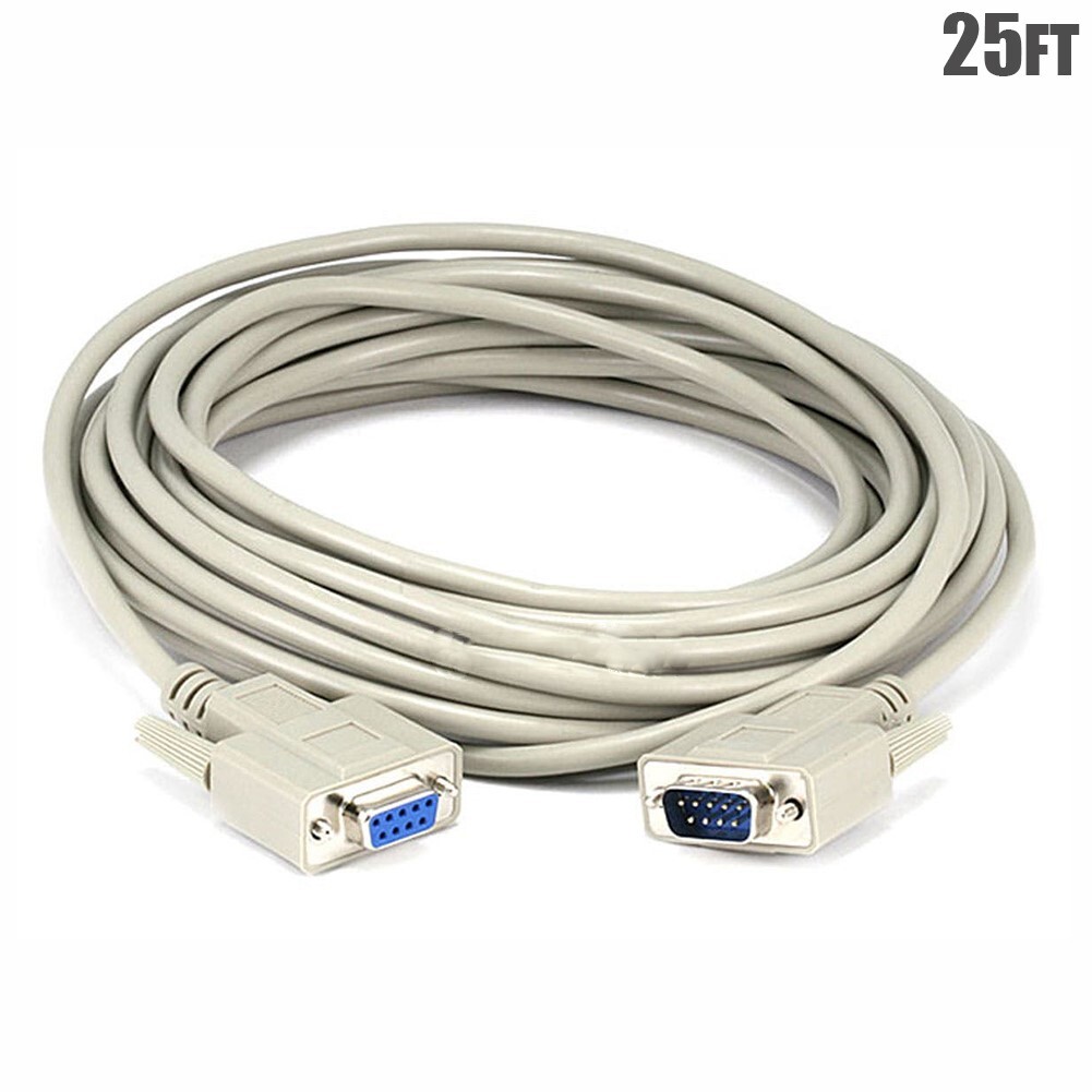 25FT Serial RS 232 DB9 9-Pin Male to Female Molded Extension Cable Cord Beige