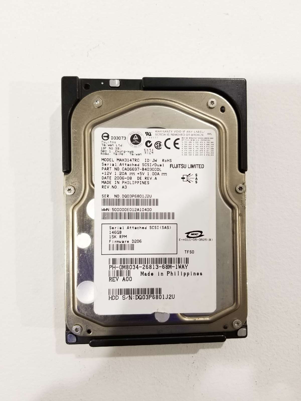Dell MAX3147RC 146GB 2.5" 3Gb/s 15K RPM SAS Hard Drive Dell P/N: 0M8034 Tested