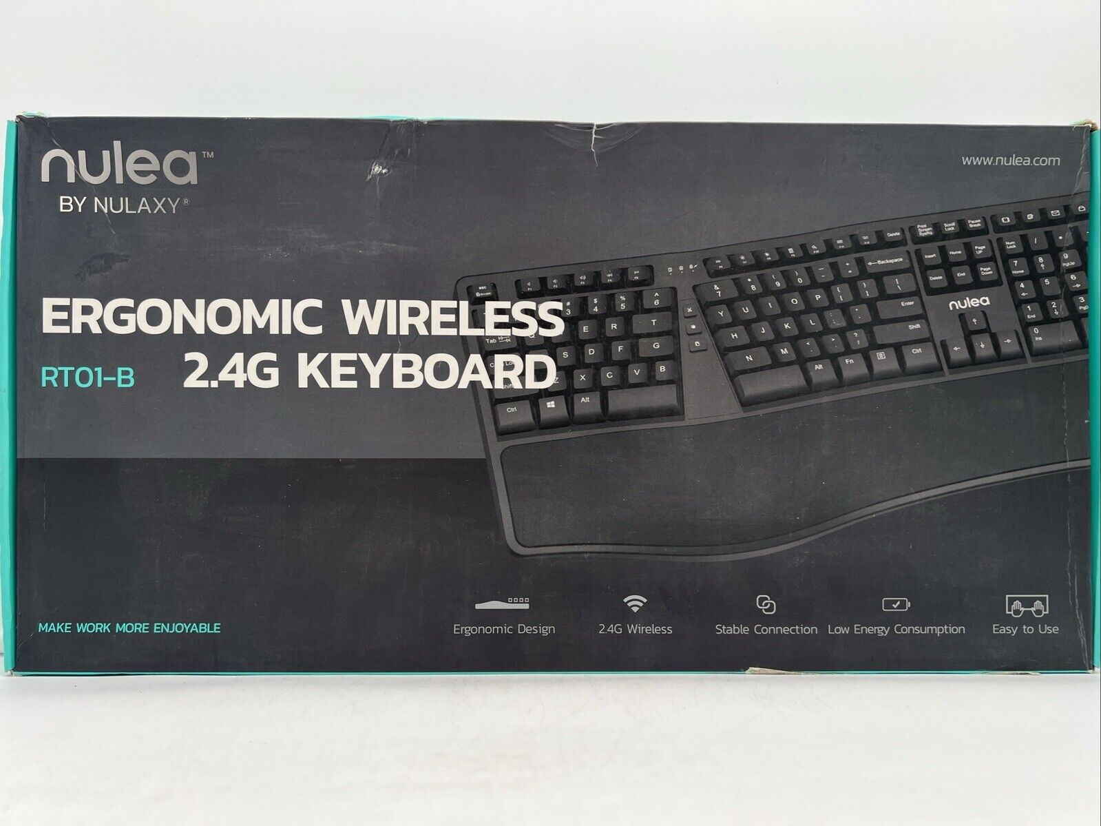Nulea by Nulaxy Wireless Ergonomic Keyboard 2.4G Built-In Wrist Rest - RT01-B