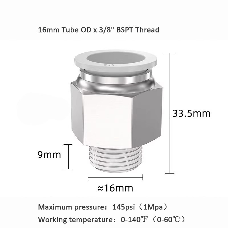 5pcs Pneumatic Air Fittings PC16-1/2"-3/8" Quick Connector  for Air Hose Pipe