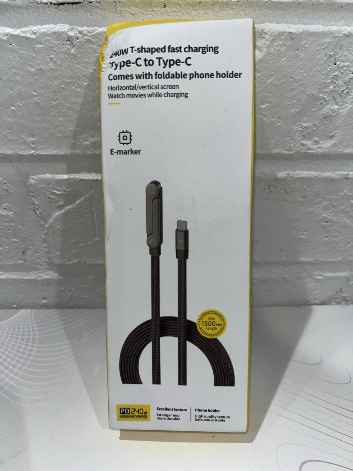 Basemo 240W Fast Charging USB-C Cable, Foldable Holder, E-marker, 1.5m