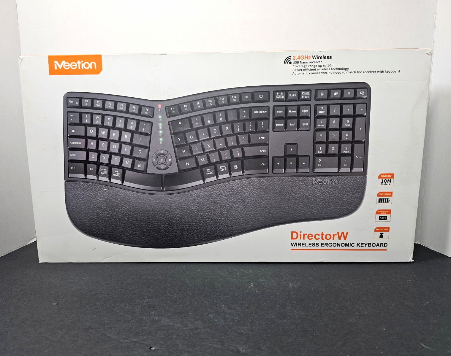 Meetion DirectorW 2.4GHz Wireless Ergonomic Backlit Keyboard, Black QWERTY