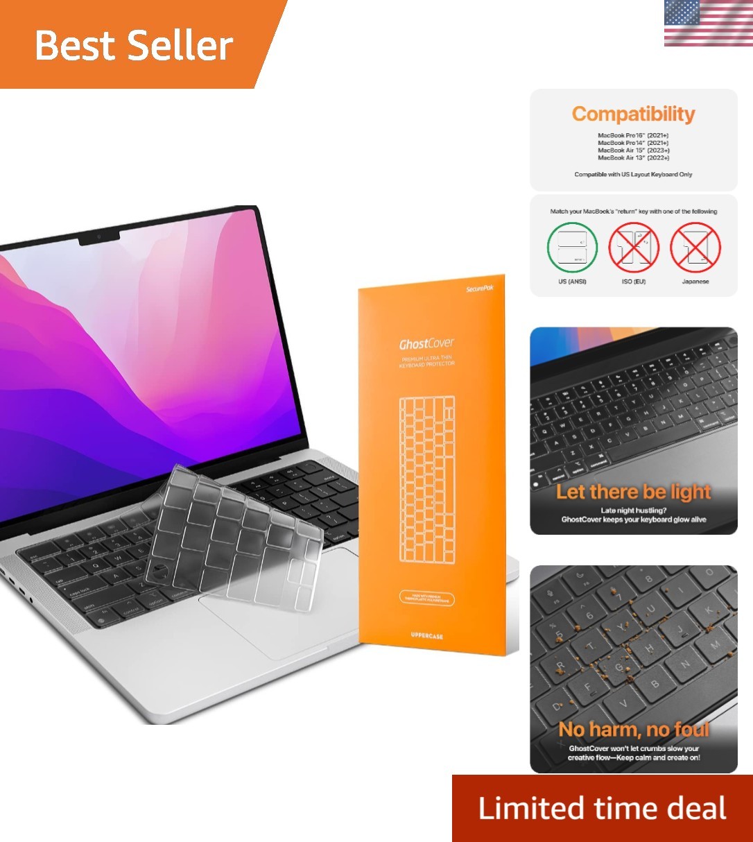 GhostCover Ultra Thin Keyboard Protector for MacBook Pro/Air - Clear, Elegant