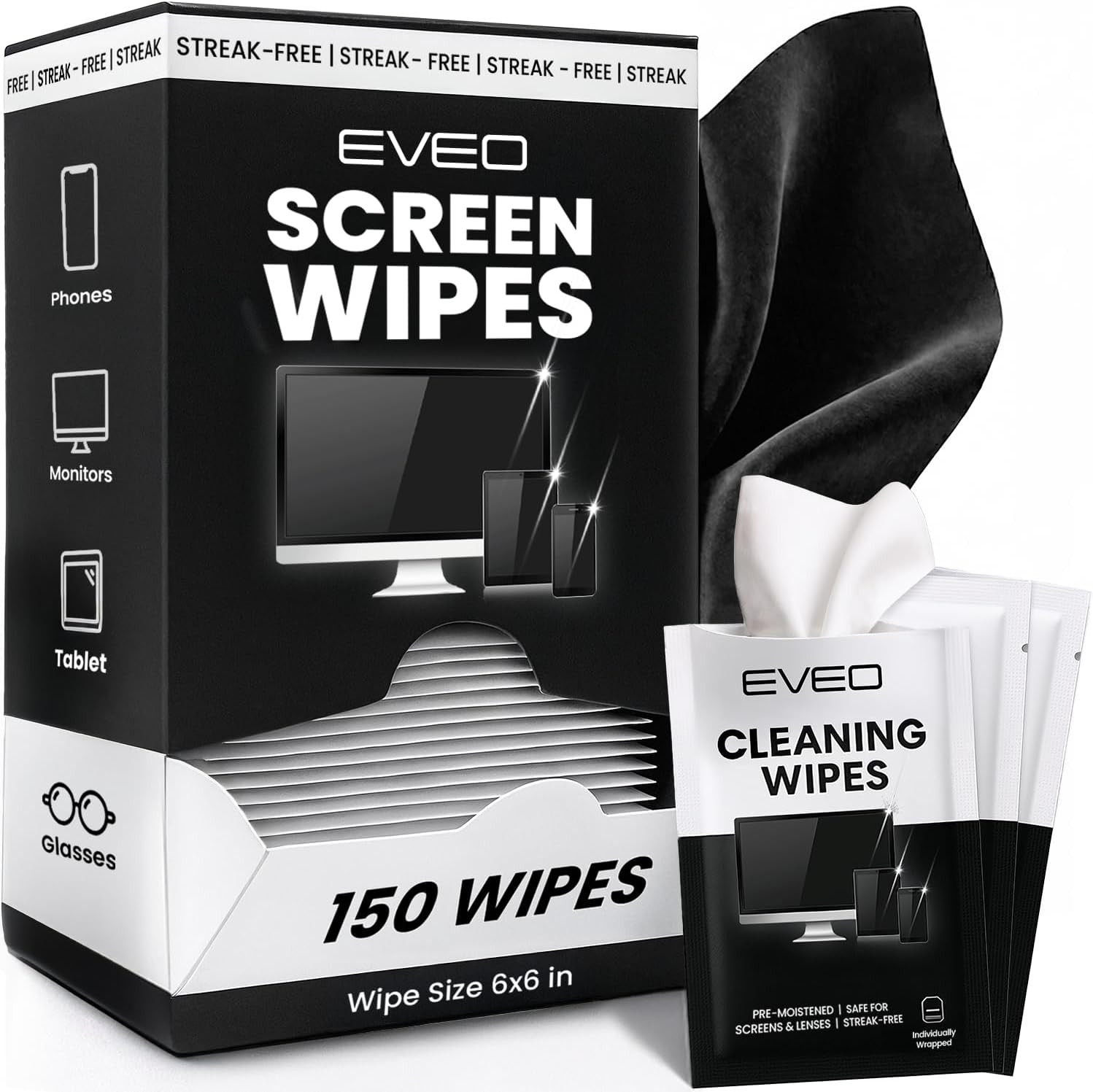 EVEO Screen Wipes (150 Pack) - Electronic Wipes, Computer Screen Cleaner Wipes f