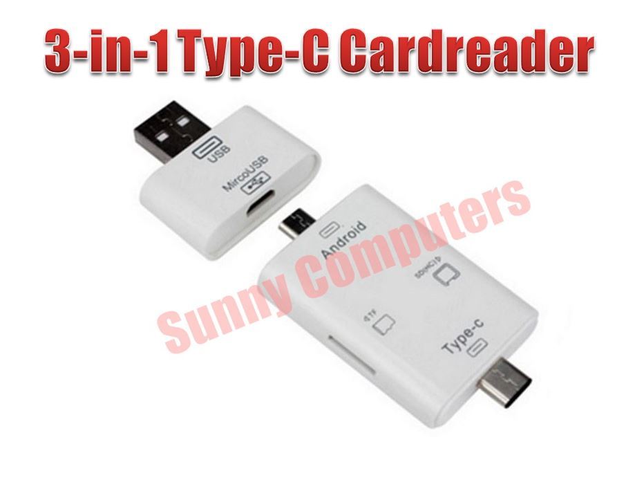 3in1 OTG USB 3.1 Type C + Micro USB + USB2.0 TF SD MS Card Reader for Phone Tab