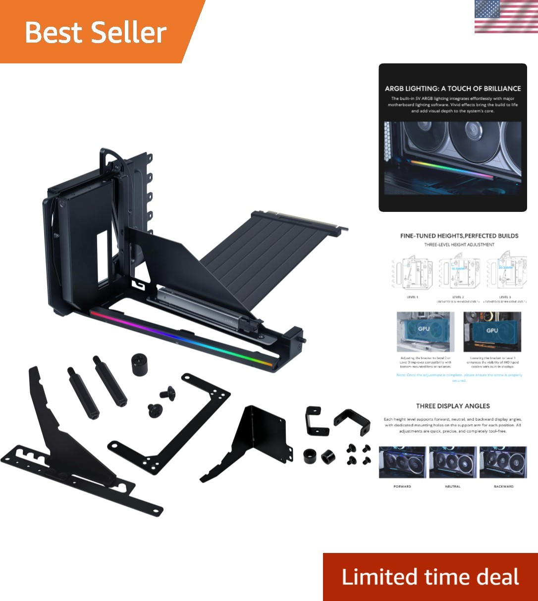 4 Slots Vertical GPU Kit VG4v4 with PCIe 5.0 Riser