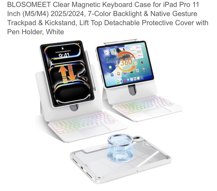 BLOSOMEET Magnetic iPad Pro11 Inch (M5 2025 / M4 2024) Case with Keyboard, Clear