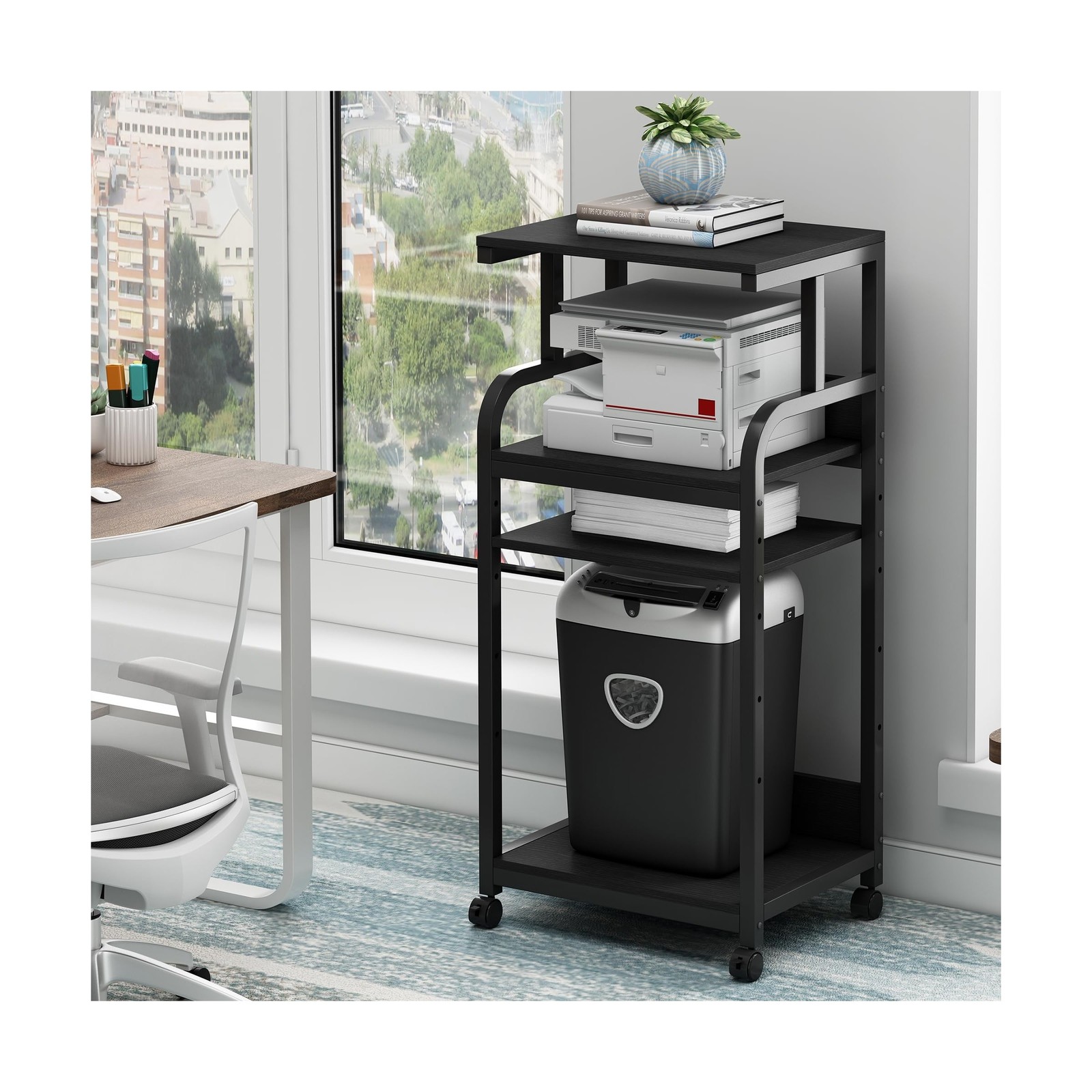 Printer Stand with Adjustable Shelf, 4 Tier Large Tall Printer Table with Whe...