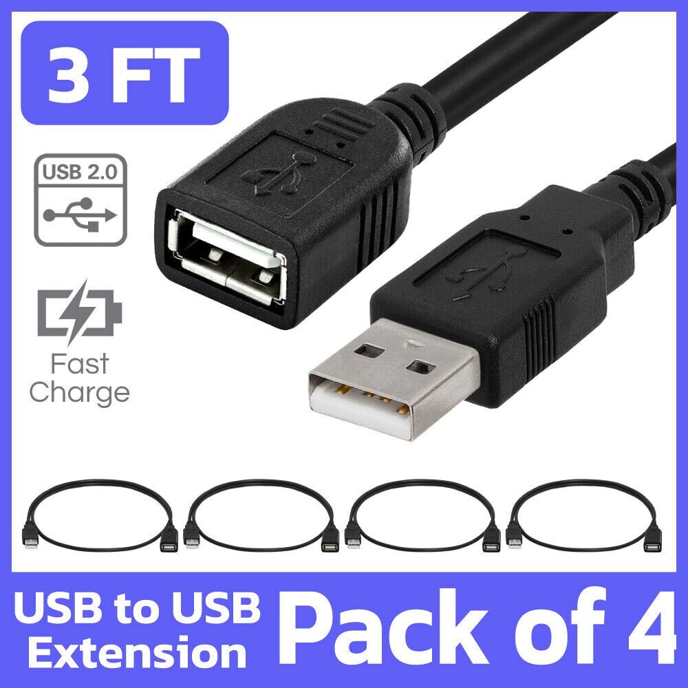 4 Pack USB 2.0 Extension Cable 3 Feet USB Type-A Male to Female Extender Cord US