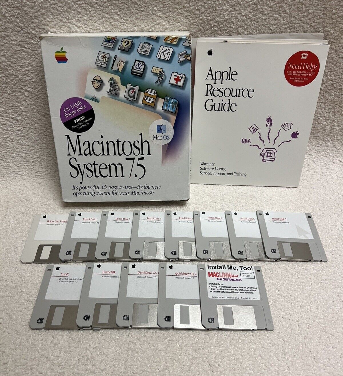 Vintage 1994 Macintosh System 7.5 Apple Floppy Disk Set W/ Manuals & Box