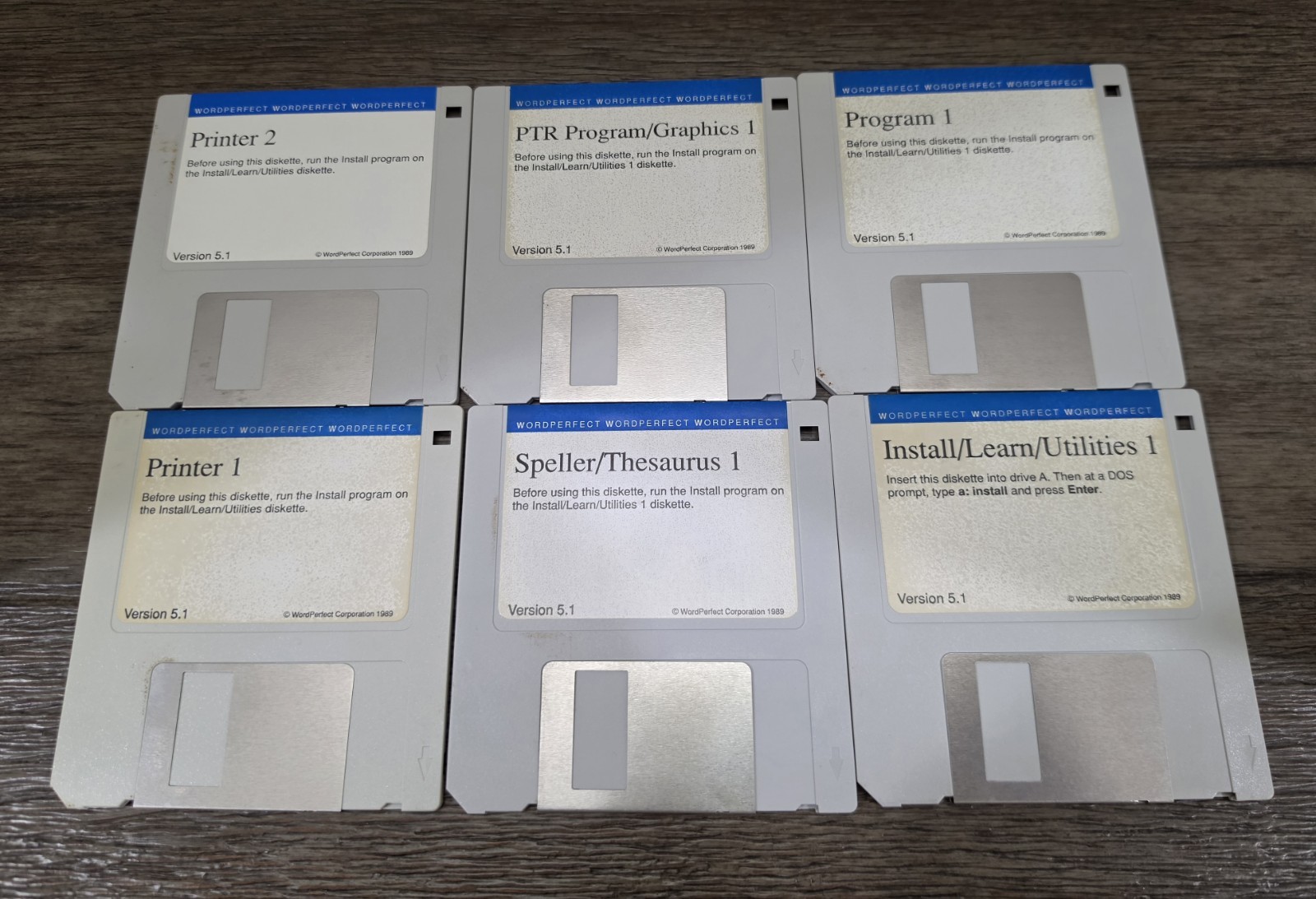 WordPerfect 5.1 DOS 3.5" Floppy Disk Set 6 Disks Vintage 1989 Software