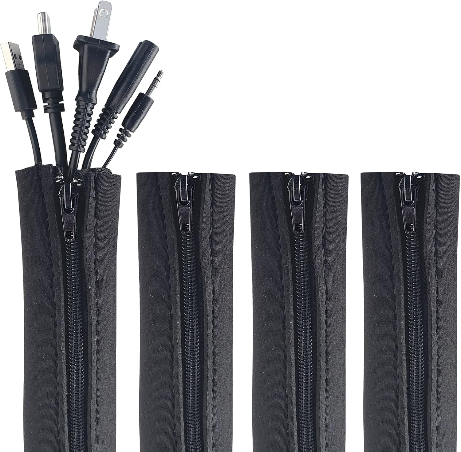 Zipper Cable Sleeve by Wrap-It Storage - 24" X 4" (4-Pack) Black
