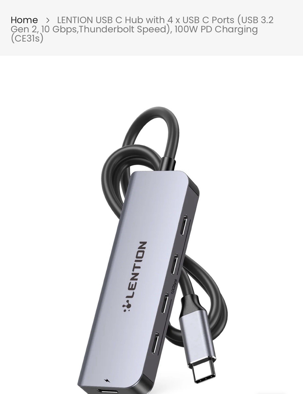 Lention USB Gray CHub With 4Xusb C Ports 