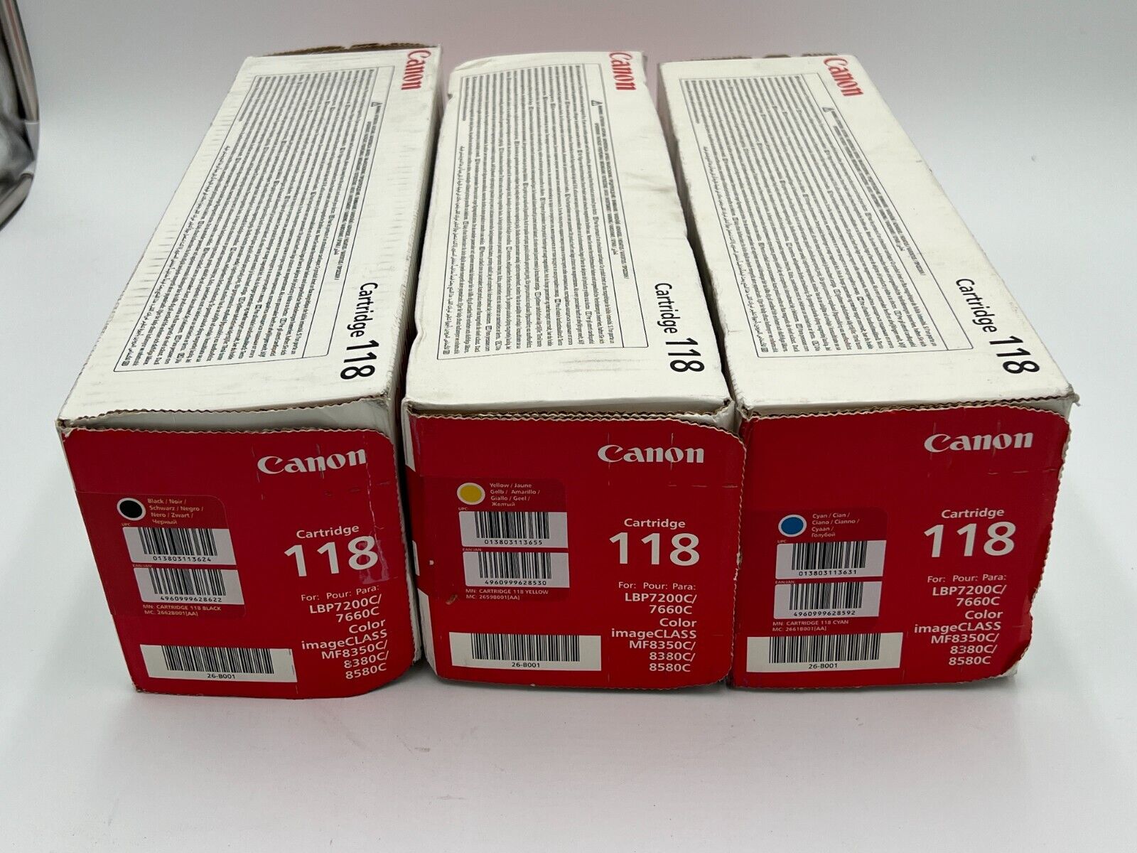 Genuine Canon 118 Toner Bundle 3 pack 1 each: Black  Cyan Yellow