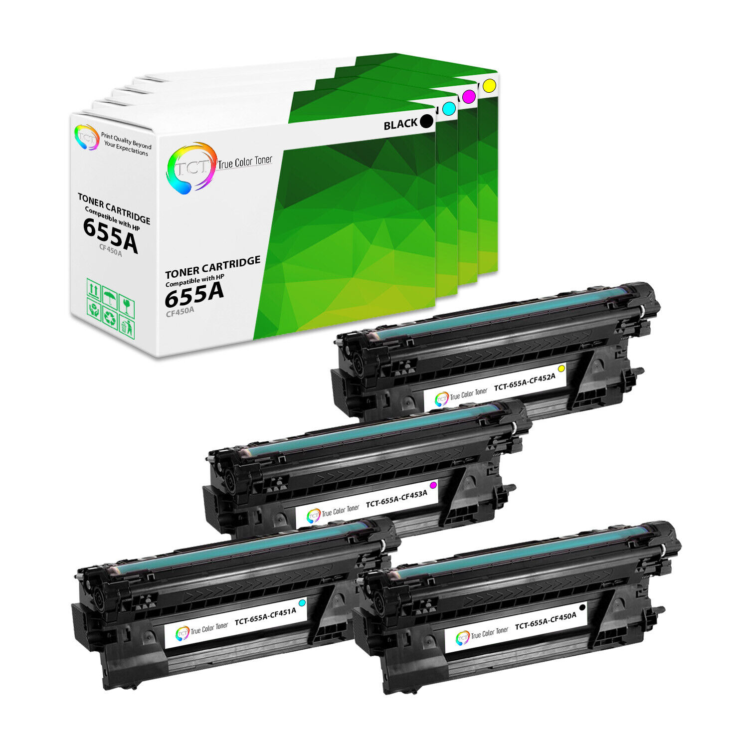 4PK TCT Premium 655A For HP CF450A CF451A CF453A LaserJet M652 Compatible Toner