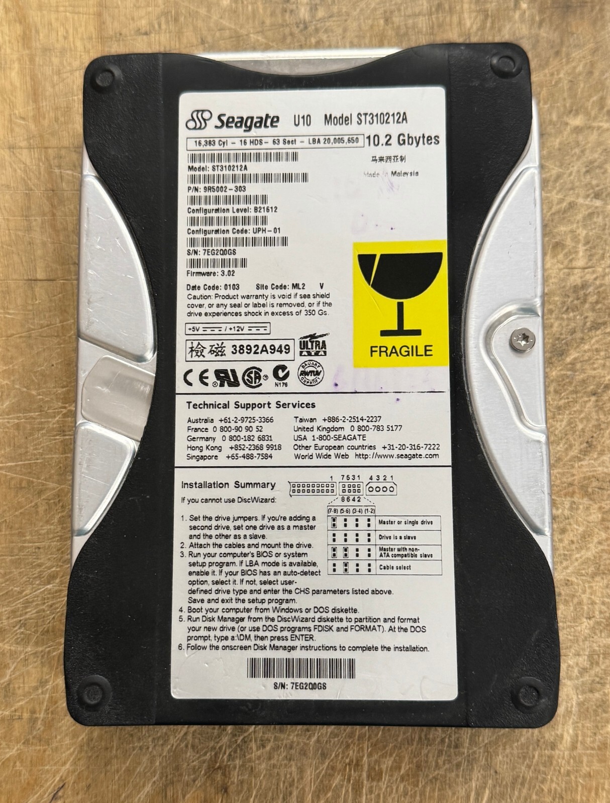 Vintage Seagate U10 Model ST310212A 10GB IDE 3.5" Hard Drive