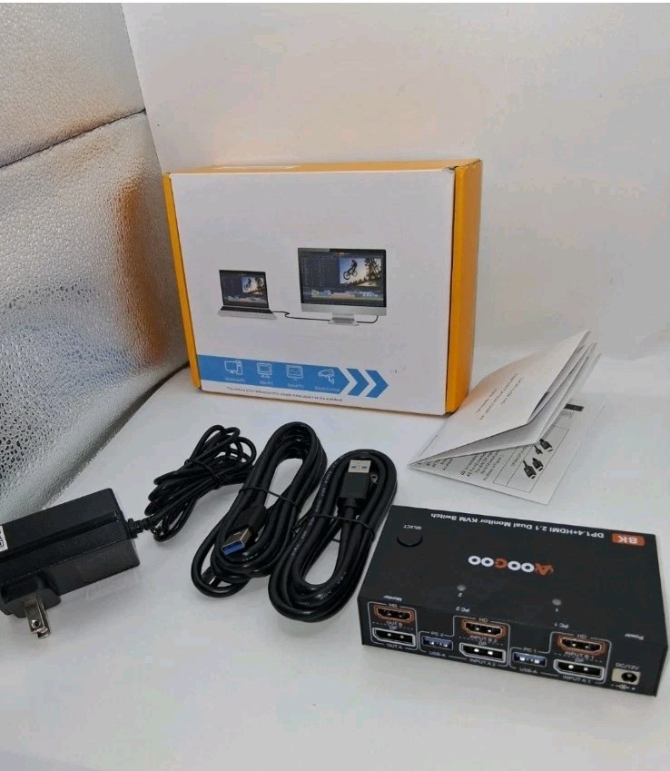 HDMI DP2.1 KVM Switch 2 Monitors 2 Computers, 8K@60Hz/4K@144Hz KVM Switch for 2