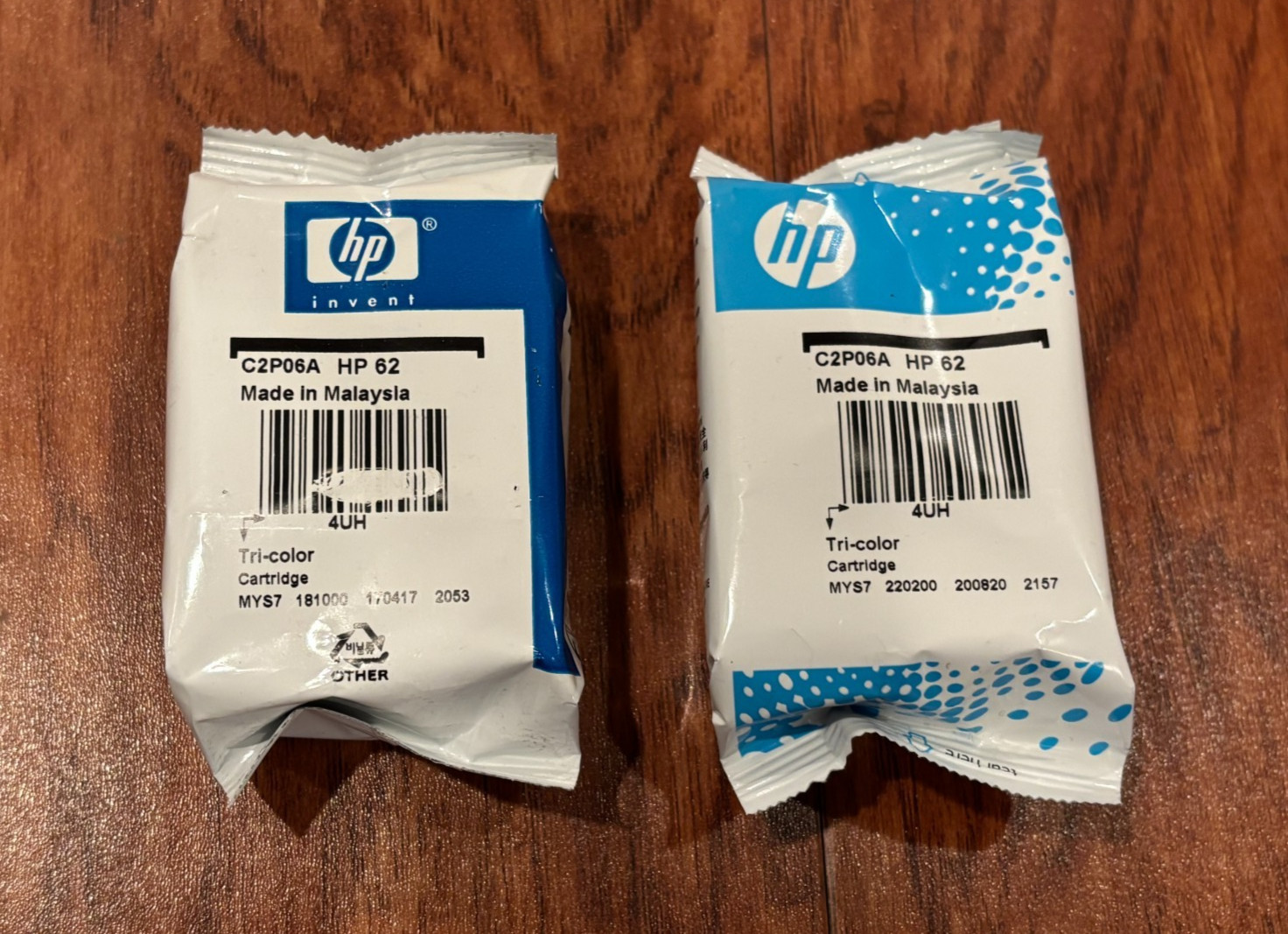 NEW Lot of (2) Genuine OEM Authentic HP 62 Tri-Color Ink Cartridges