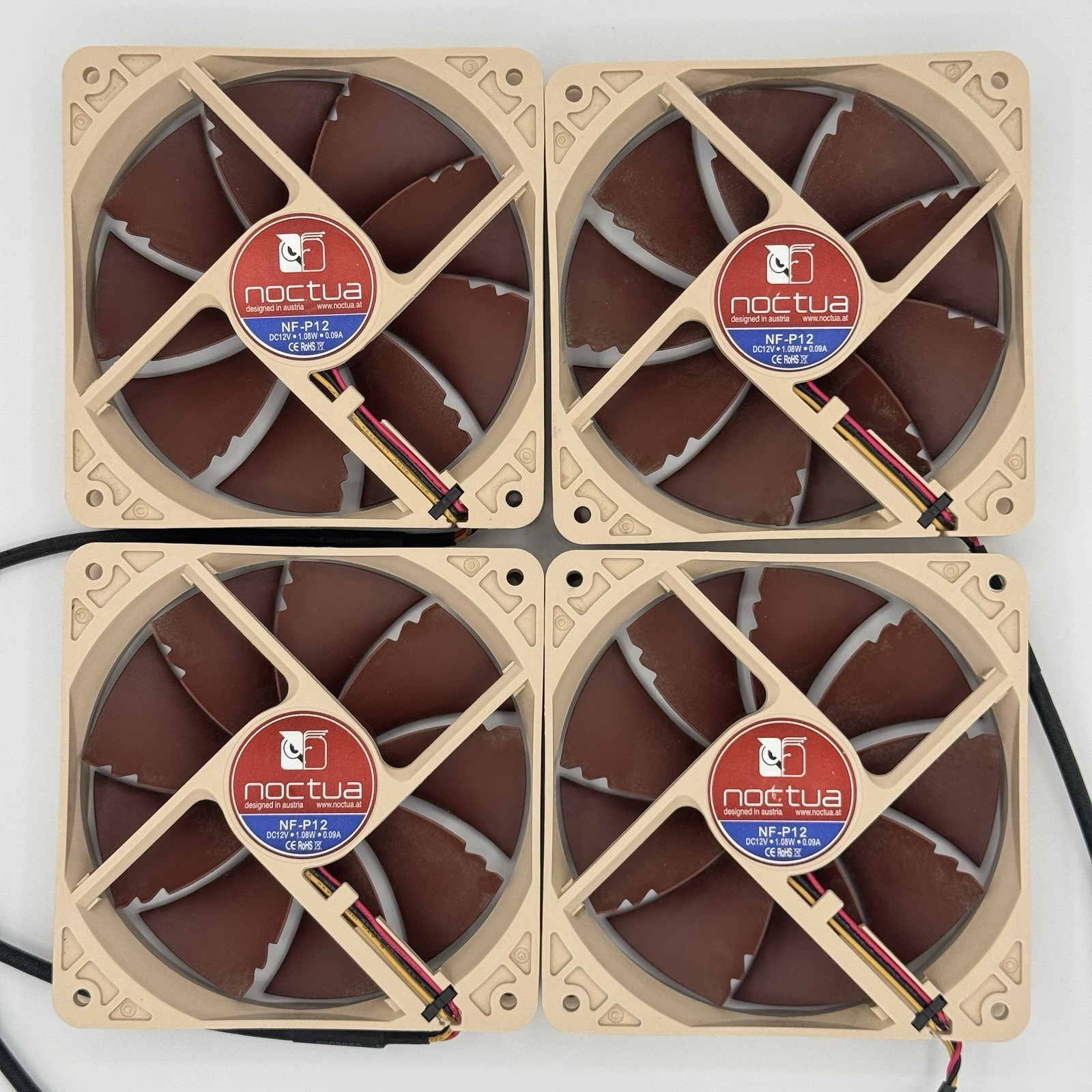 Noctua NF-P12  120mm Fan - 9 Blade ~ Lot Of 4 ~ Ultra Low Noise Adaptor, Working