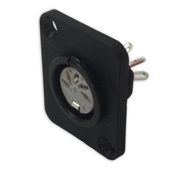 5 Pin DIN Chassis Panel Mount Female Connector. 45° Neutrik D-Type Shape