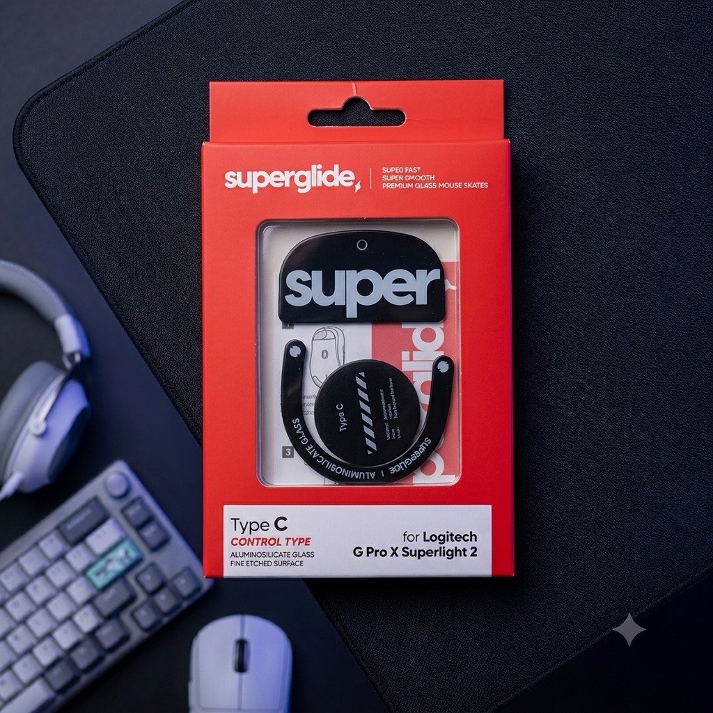 Superglide Glass Mouse Skates • Logitech G Pro X Superlight 2 • Type‑C • Black •