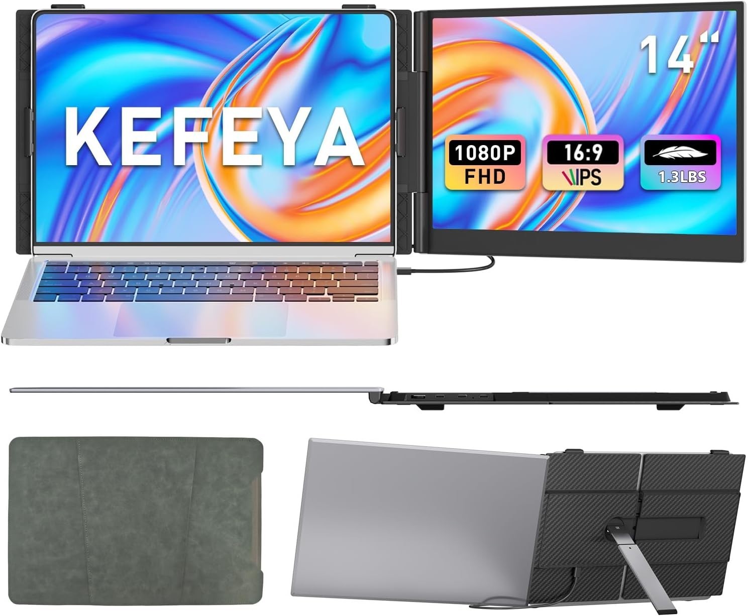Portable 14” Monitor Extender for Laptops - Plug & Play USB-C/HDMI Compatibility