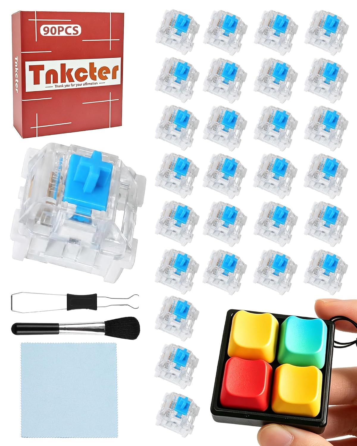 90PCS Keyboard Clickers for 3D Prints, 3-Pin Blue MX Switches