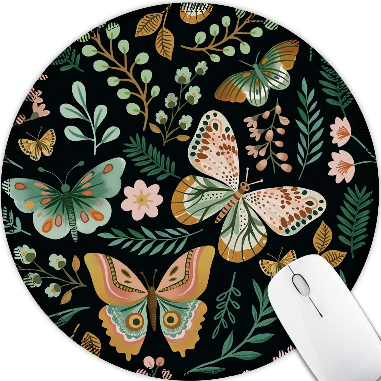 Butterfly Floral Round Mouse Pad, Small Mousepad for Office Desk