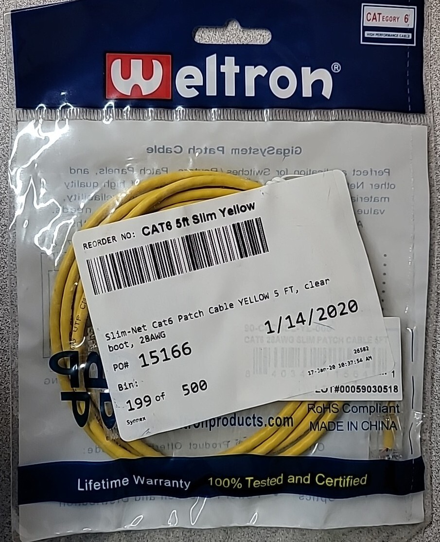 Weltron Cat 6 5FT Slim Yellow 
