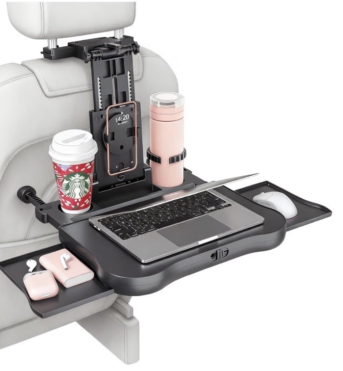 Car Back Seat Tray with Extendable Table, Travel Desk for Laptop and Tablet