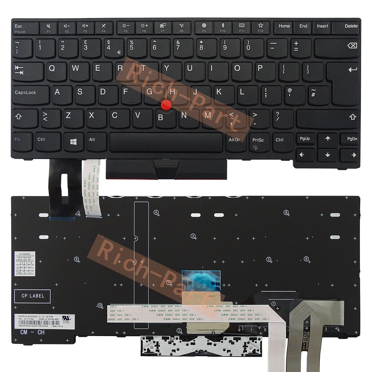 UK Non-Backlit W/Trackpoint Keyboard for Lenovo Thinkpad E480/E485/E490/E495