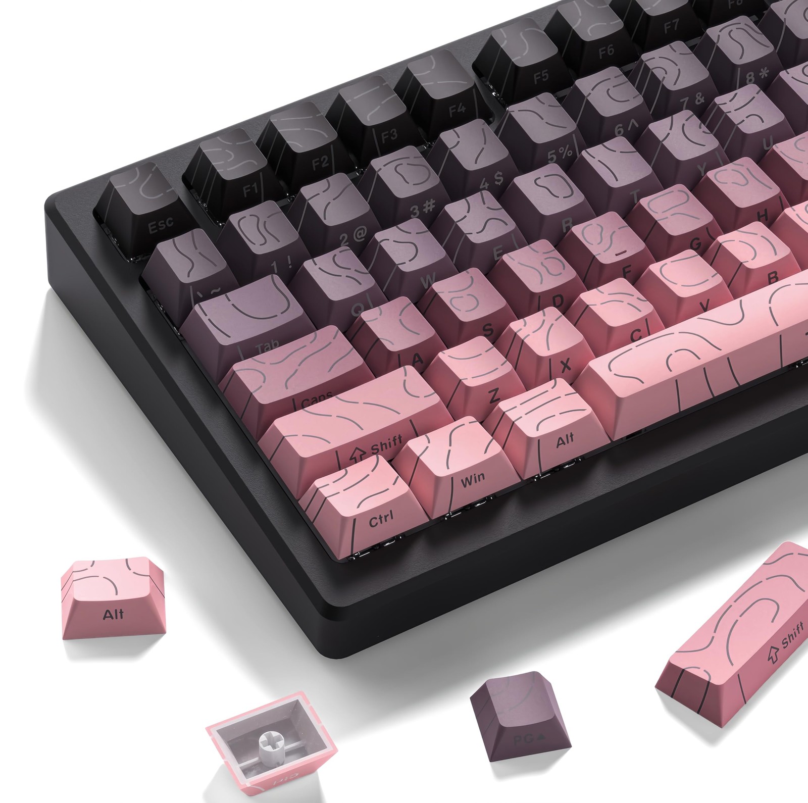 Pink Grey Topographic Keycap Sets Line Backlit Gradient Shine Through Keys