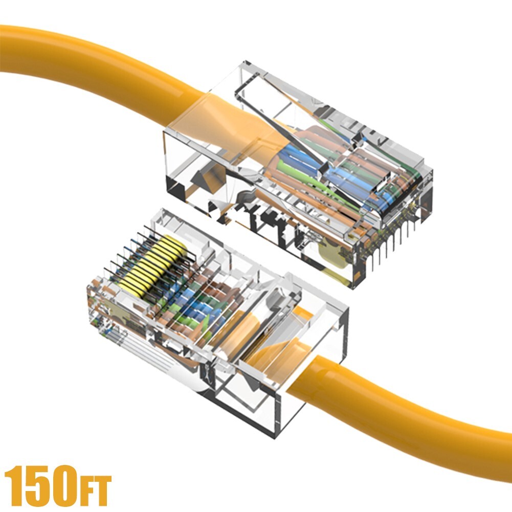150FT Cat5e RJ45 Ethernet LAN Network UTP Cable Non-Booted Copper Wire Yellow