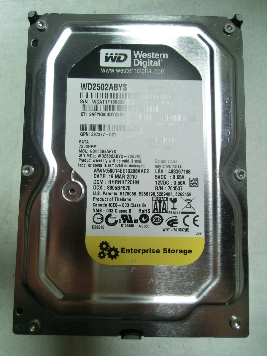 Used WD WD2502ABYS 250GB/16MB 34474 hours use Management ID: G010