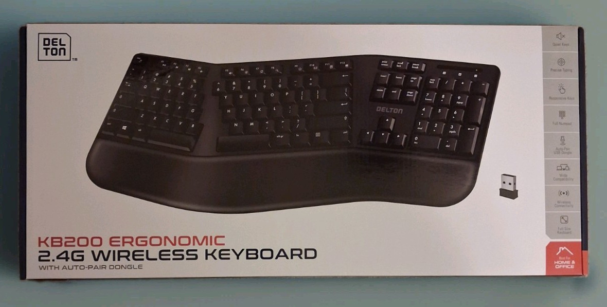 Delton KB200 Ergonomic 2.4G Wireless Keyboard USB Dongle Wrist Rest Black