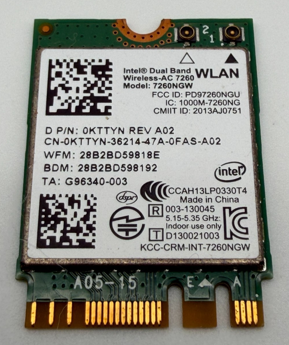 Intel Wireless-AC 7260 7260NGW M.2 WiFi Bluetooth Card Dell 0KTTYN