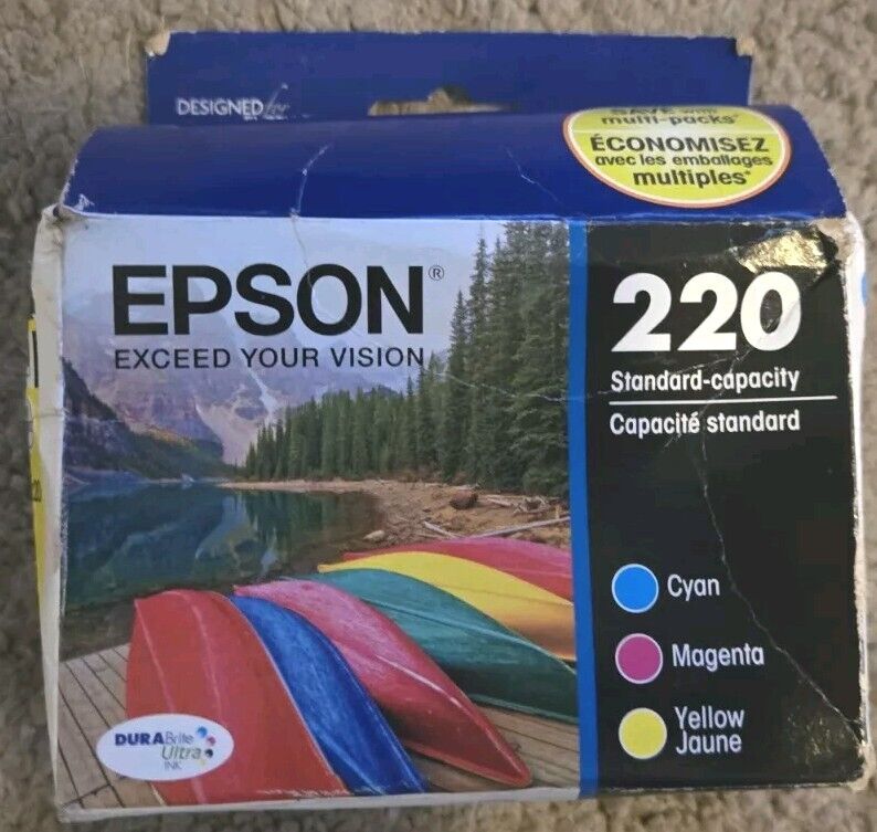 Epson 220 Standard Capacity Color Ink Cartridges 3 Pack C Y M Sealed Exp 6/18