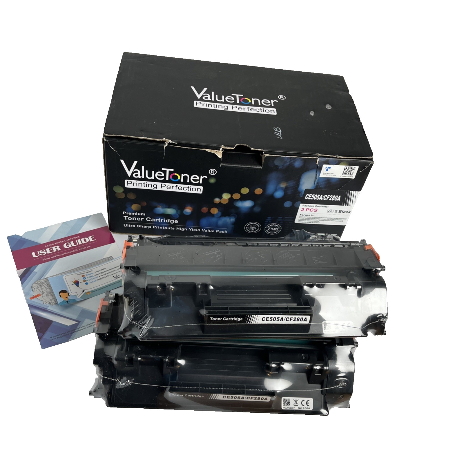 2 Pack Box Black ValueToner Toner Ink Cartridge CE505A/CF280A (Expired in 2024)