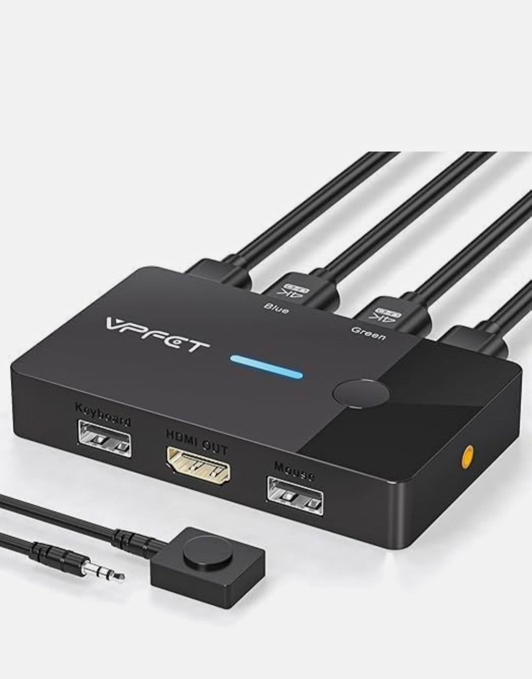 VPFET 2-Port 4K HDMI KVM Switch Box USB 2.0 Wired Remote for Win/Mac/Linux
