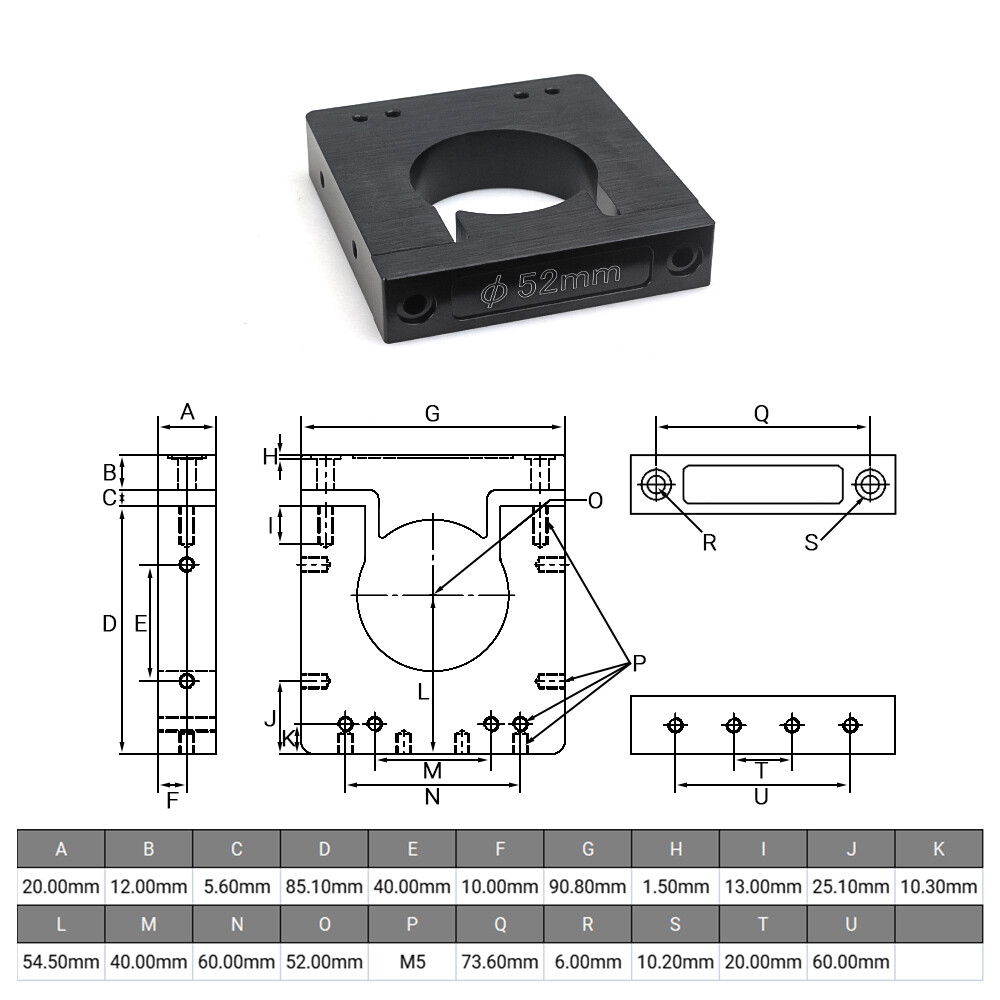 Router Spindle Mount Diameter 43 / 52 / 65 / 71 / 80mm Spindle Clamping Bracket