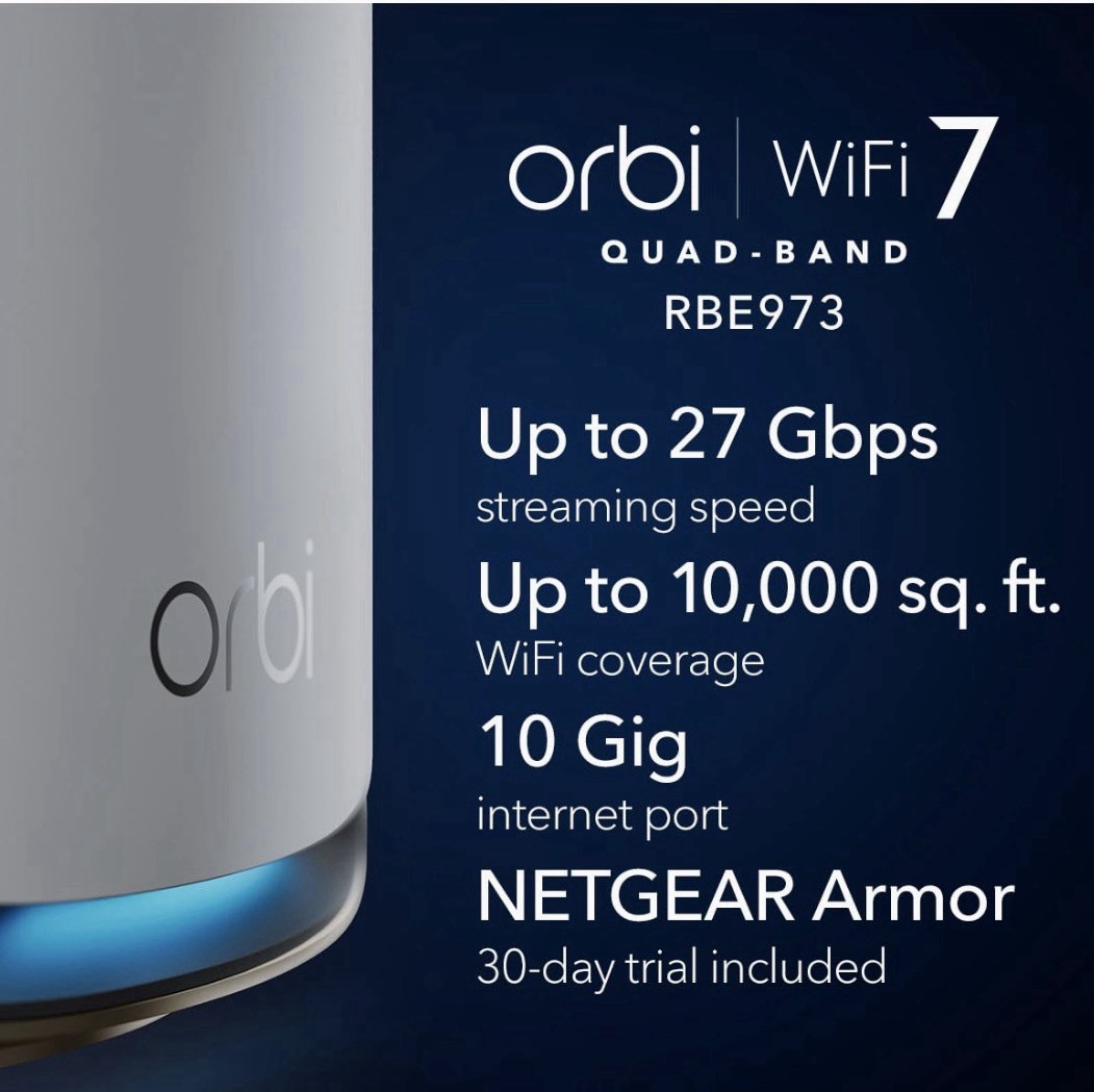 NETGEAR Orbi 970 series 10 GiG mesh Wi-Fi quad band Mesh router system RBE973