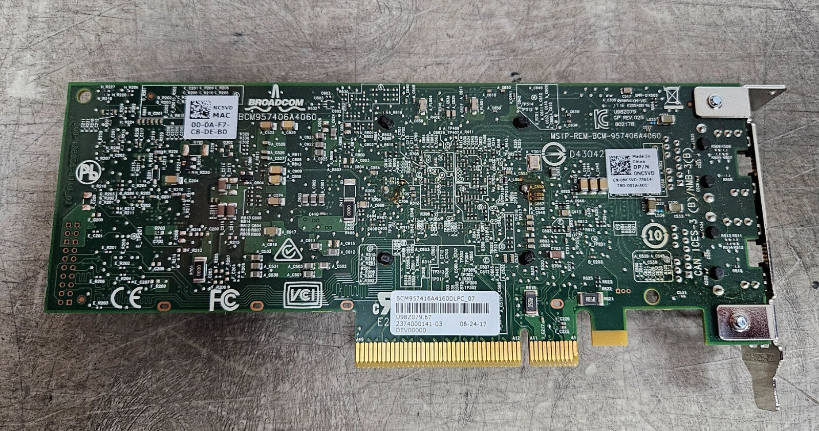 Dell NC5VD Broadcom 10Gbps PCI-E 2.0 x8 Dual-Port RJ45 Network Adapter 0NC5VD
