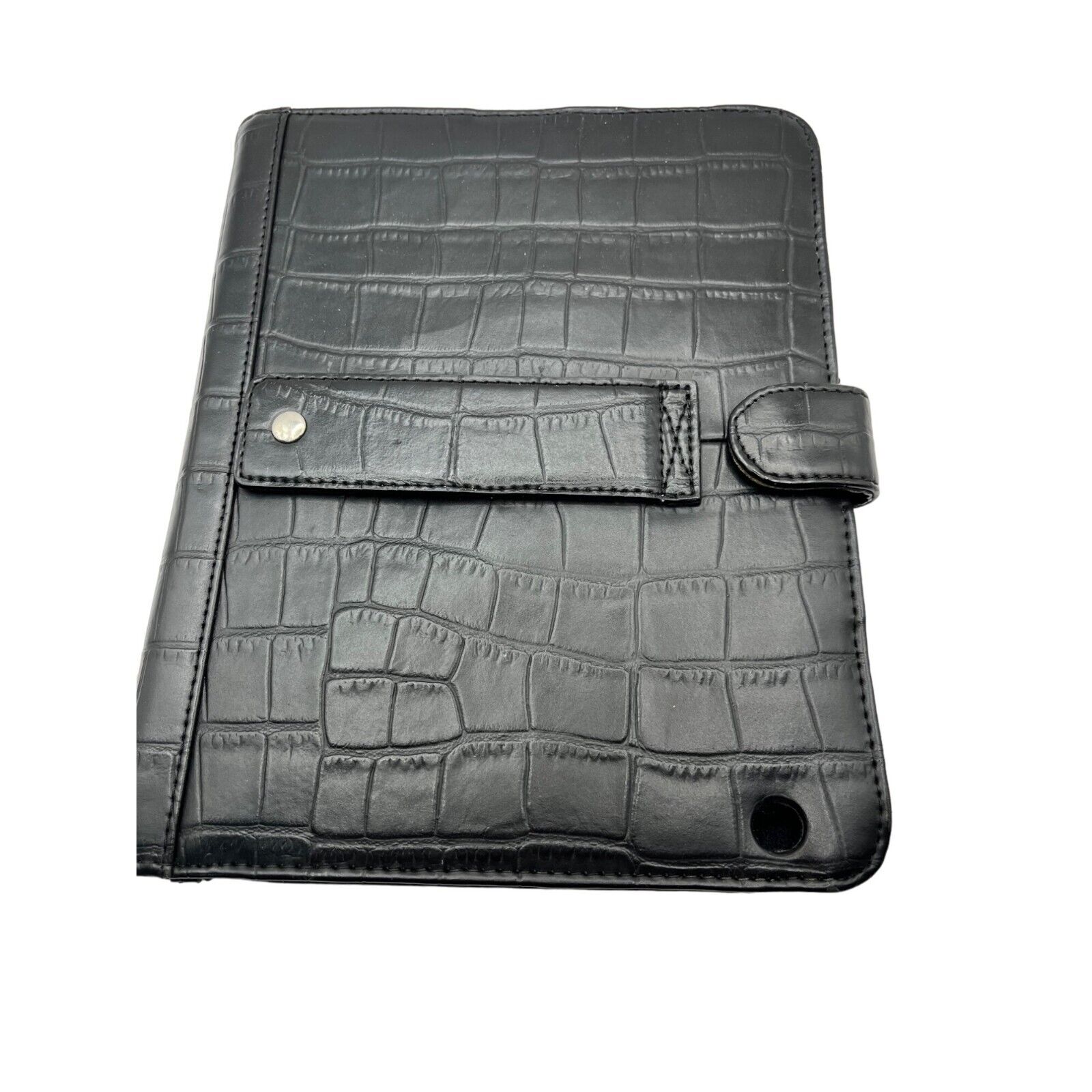 Black Faux Croc Leather iPad Case Cover With Snap Closure