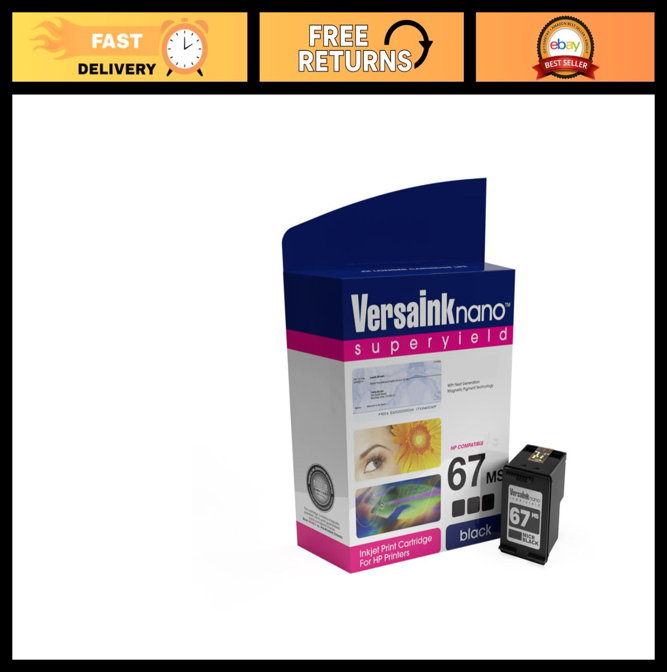 High-Quality HP 67 MICR Black Ink Cartridge for Check Printing - VersaInk Compat