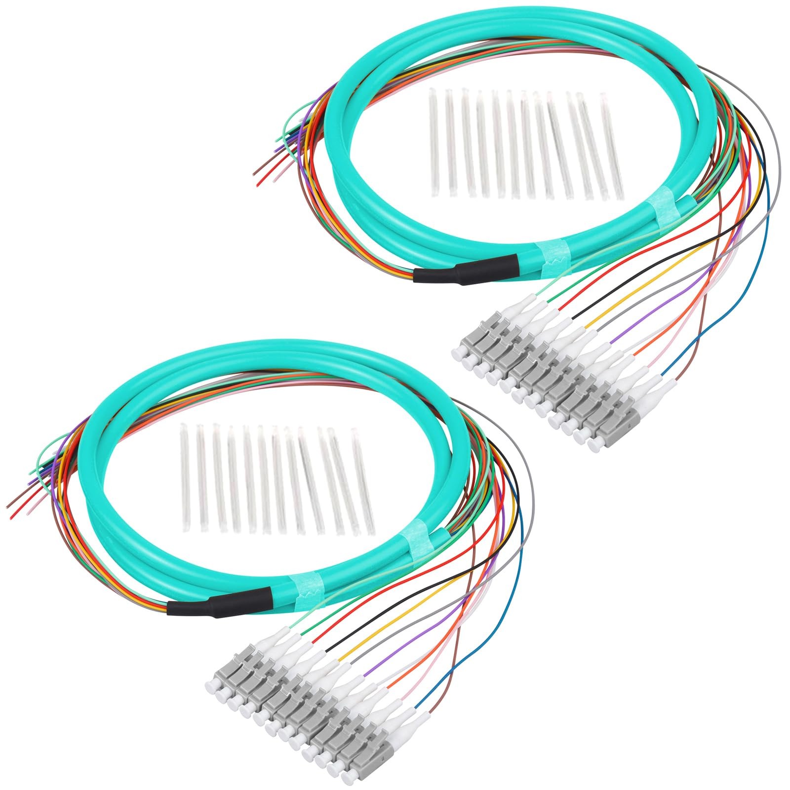 2 PCS LC/OM3 Fiber Optic Pigtail 1.2m 12 Strand Multimode 50/125 Patch Cords