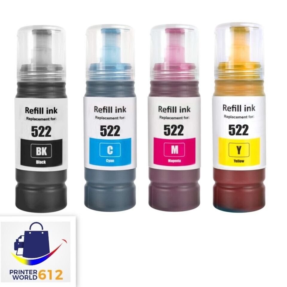 PRINTERWORLD Compatible Ink Epson Ecotank 522 T522 502 T502 Ink Bottle 4 Pack