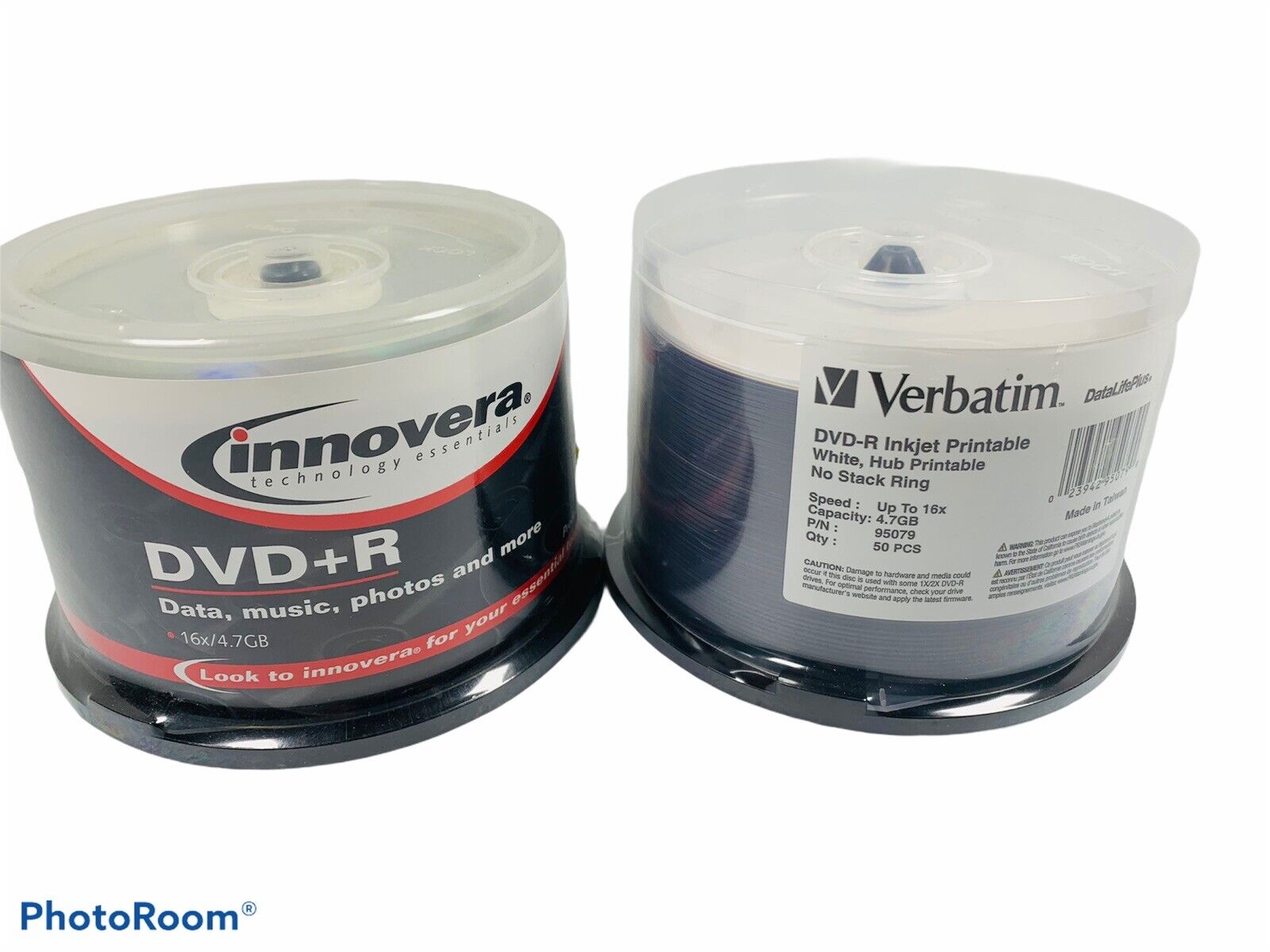Lot Of 2 Innovera & Verbatim DVD+R Discs 4.7GB 16x Spindle Silver 50/Pack Each
