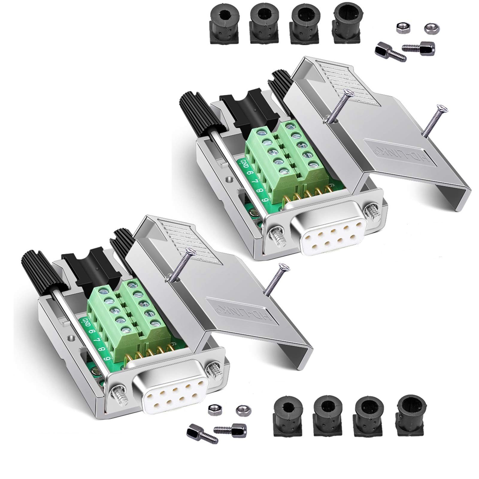 2PCS DB9 Solderfree Serial to 9 pin Terminal Thin Female Adapter