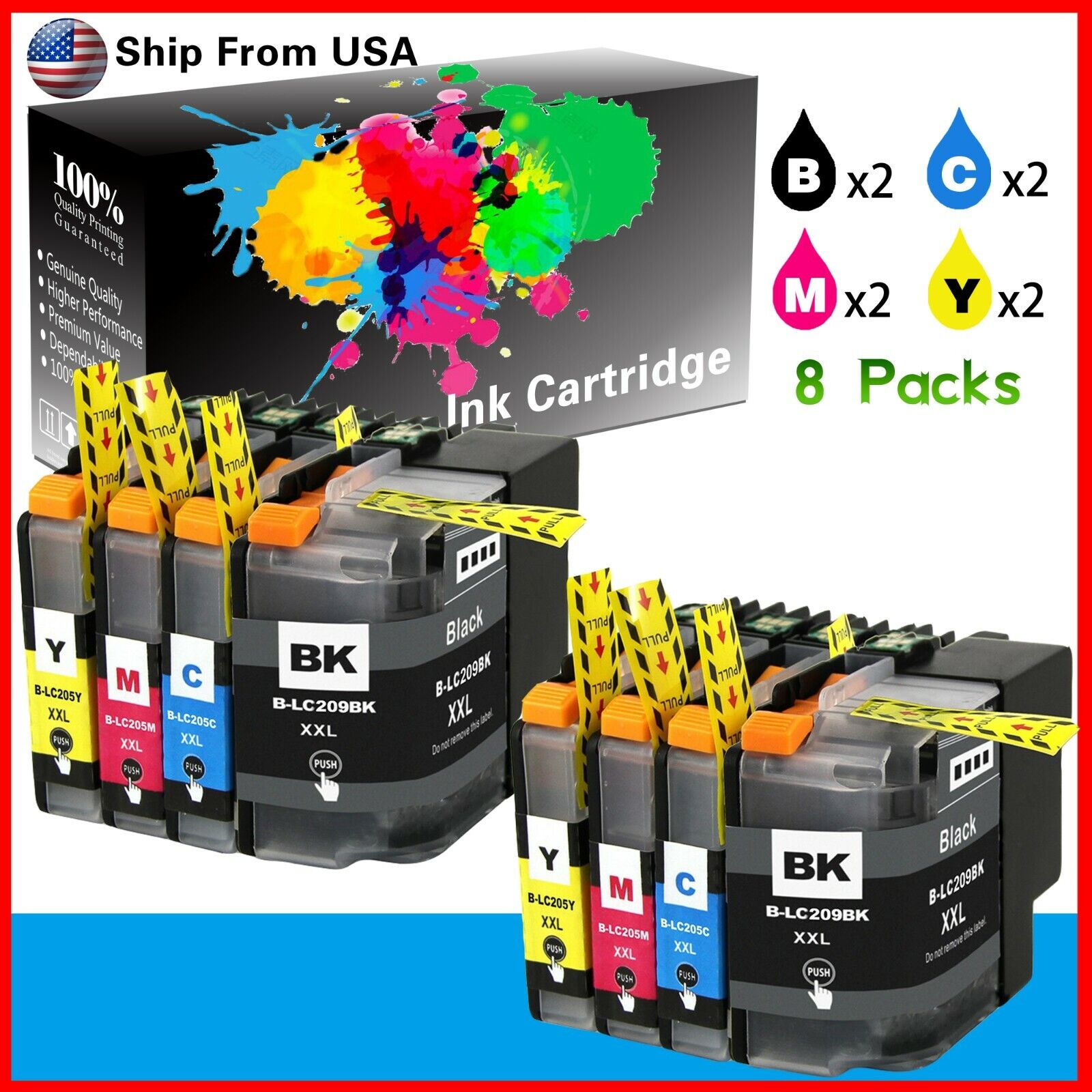8PK Brother LC209BK LC205C LC205M LC205Y Ink Cartridge for MFC-J5520DW J4320DW